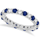 Eternity Diamond and Blue Sapphire Ring Band 14k White Gold (2.35ct).