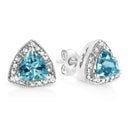 .925 Sterling Silver 6x6 Mm Trillion Cut Blue Topaz Gemstone and Diamond Accent Stud Earring (I-J Color, I1-I2 Clarity).