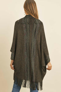 Fringe Stripe Open Front Kimono.