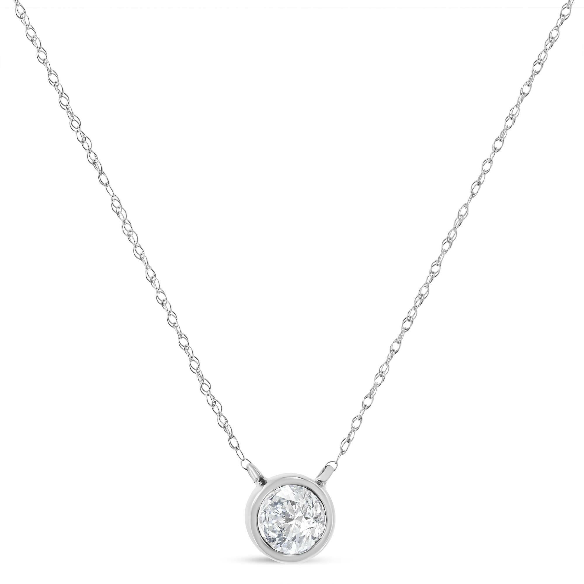 .925 Sterling Silver Round-Cut Diamond Bezel 18" Pendant Necklace (J-K Color, I1-I2 Clarity).