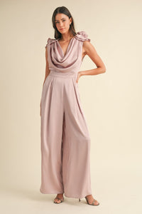 MABLE 3D Floral Applique Deep Cowl Neck Jumpsuit.