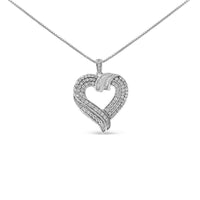 .925 Sterling Silver 1.00 Cttw Baguette Diamond Composite Open Heart 18" Inch Pendant Necklace (I-J Color, I1-I2 Clarity.