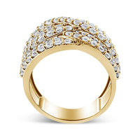 10K Yellow Gold 3.0 Cttw Diamond Eight-Row Bypass Crossover Statement Band Ring (H-I Color, I2-I3 Clarity).