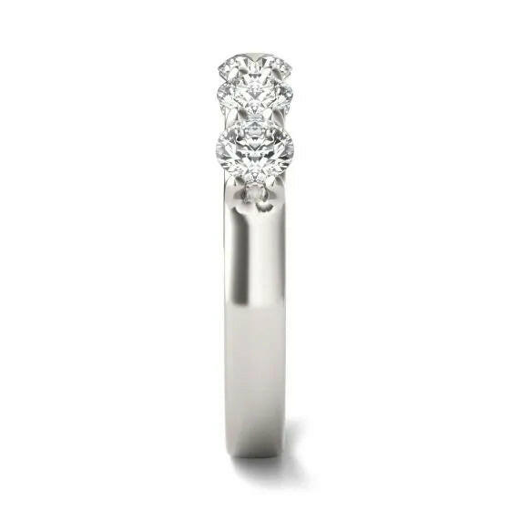 AGI Certified 1 1/4 CTW Round Lab Grown Diamond (G/Vs) Five Stone Anniversary Band in 14K White Gold.