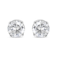 AGS Certified 14K White Gold 1.0 Cttw 4-Prong Set Brilliant Round-Cut Solitaire Diamond Push Back Stud Earrings (G-H Col