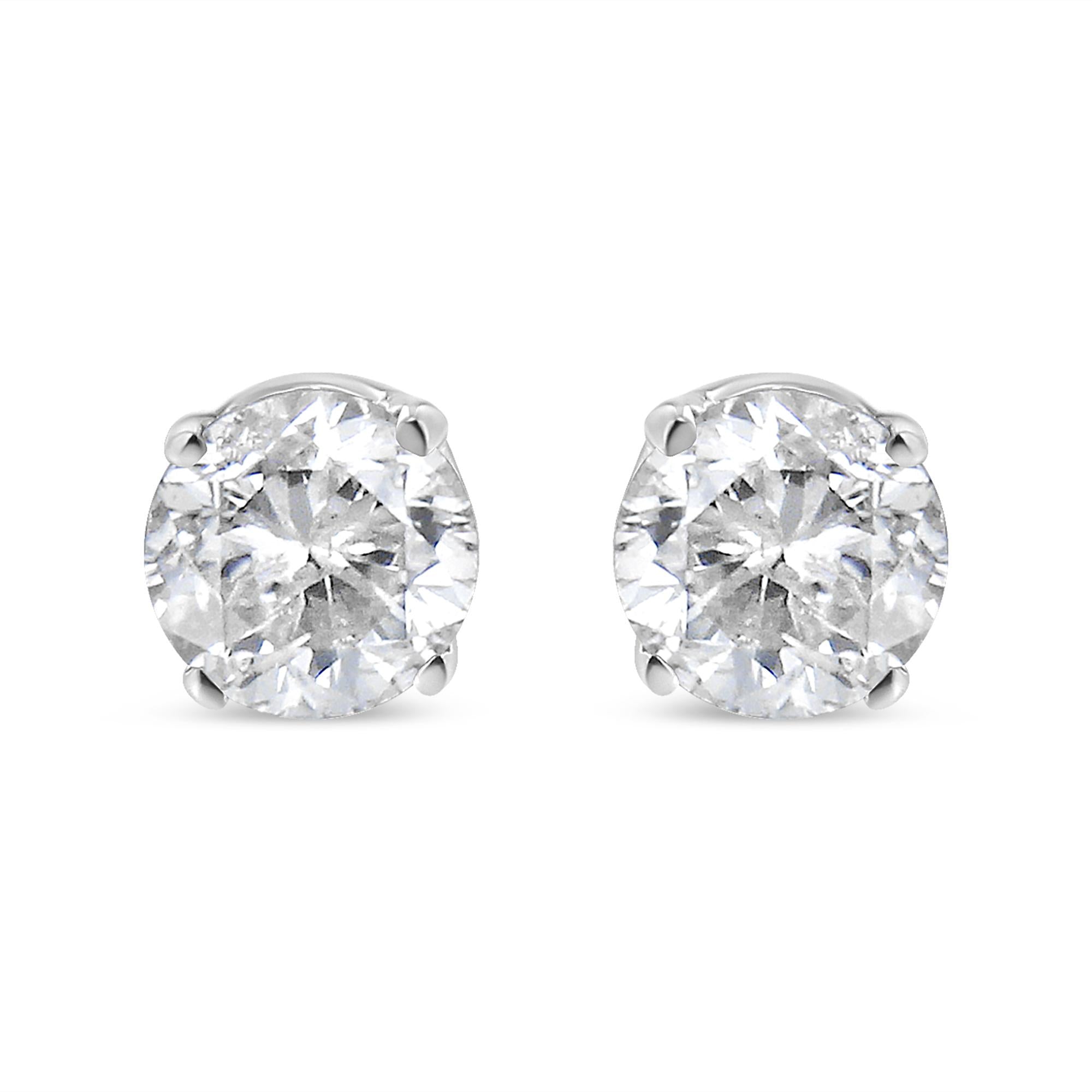 AGS Certified 14K White Gold 1.0 Cttw 4-Prong Set Brilliant Round-Cut Solitaire Diamond Push Back Stud Earrings (G-H Col