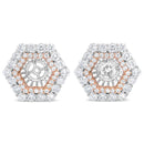 14K Rose White Gold 1 7/8 Cttw Round Diamond Halo Earring 6mm Round Studs