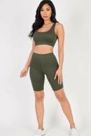 Solid Color Crop Tank Top & Biker Shorts Active Set (CAPELLA)