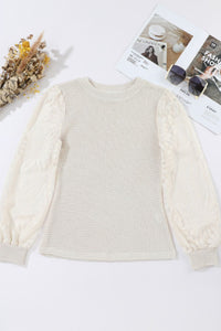 Mock Neck Lace Long Sleeve Top.