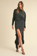 Mable Backless Asymmetric Ruffle Hem Dress.