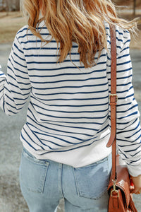 Hannah Striped Print Ribbed Trim Long Sleeve Top.