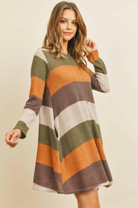 Long Sleeved Rib Stripe Pocket Dress.