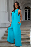 Double Take Full Size Tie Back Cutout Sleeveless Jumpsuit.