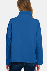 Zenana Turtleneck Half Snap Fleece Sweatshirt.