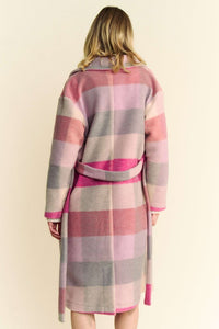 Davi & Dani Tied Color Block Collared Neck Coat.