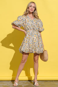 And The Why Full Size Floral Surplice Puff Sleeve Dress.