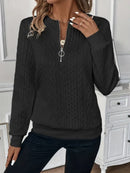 Texture Half Zip Long Sleeve Sweatshirt.