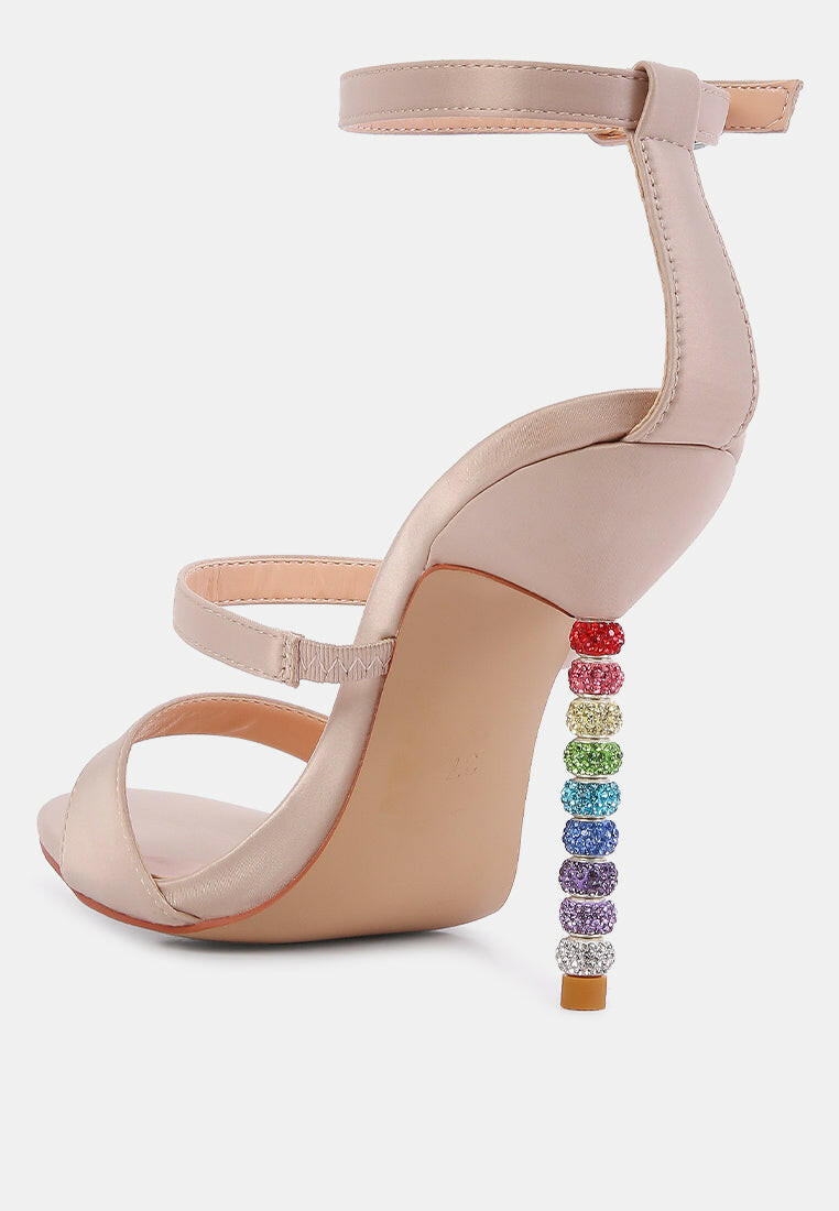 Lawsuit Rhinestone Ball Heel Satin Sandals.