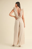 MABLE 3D Floral Applique Deep Cowl Neck Jumpsuit.