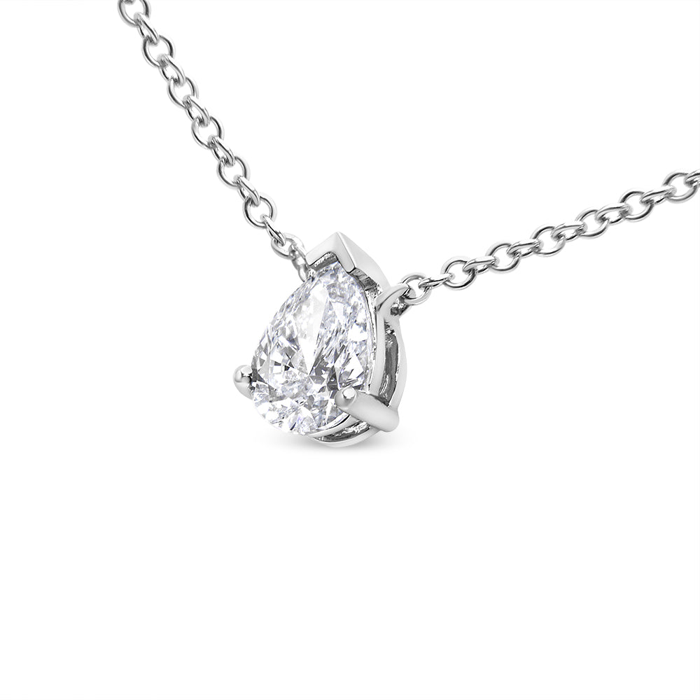 14K White Gold 1/2 Cttw Lab Grown Pear Shape Solitaire Diamond Pendent 18" Necklace (F-G Color, VS2-SI1 Clarity).