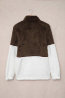 Color Block Half Zip Long Sleeve Fuzzy Sweatshirt.