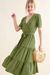 And The Why Soft Short Sleeve Tiered Midi Dress.