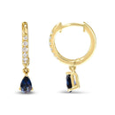 10K Yellow Gold Pear Blue Sapphire and 1/10 Cttw Diamond Drop and Dangle Huggy Hoop Earrings (H-I Color, I1-I2 Clarity).