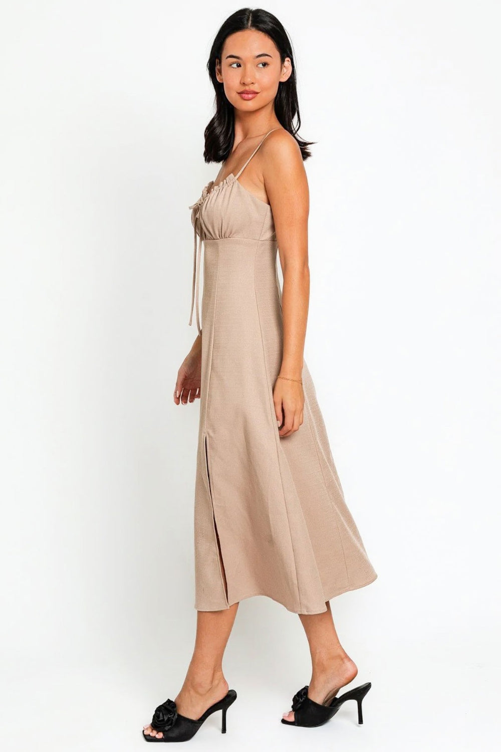 Le Lis Flare Front Tie Front Slit Midi Dress.