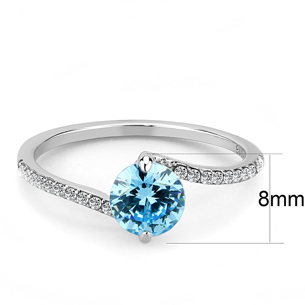 High Polished (No Plating) Stainless Steel Ring With AAA Grade CZ in Sea Blue