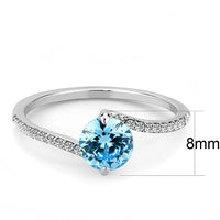 High Polished (No Plating) Stainless Steel Ring With AAA Grade CZ in Sea Blue