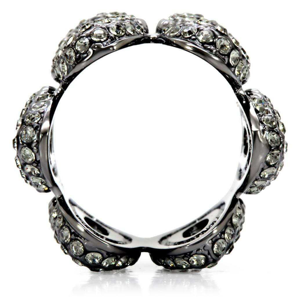 1W033 Ruthenium Brass Ring With Top Grade Crystal in Black Diamond.