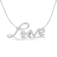 .925 Sterling Silver 1/4 Cttw Diamond Cursive "Love" 18" Pendant Necklace (H-I Color, I1-I2 Clarity).