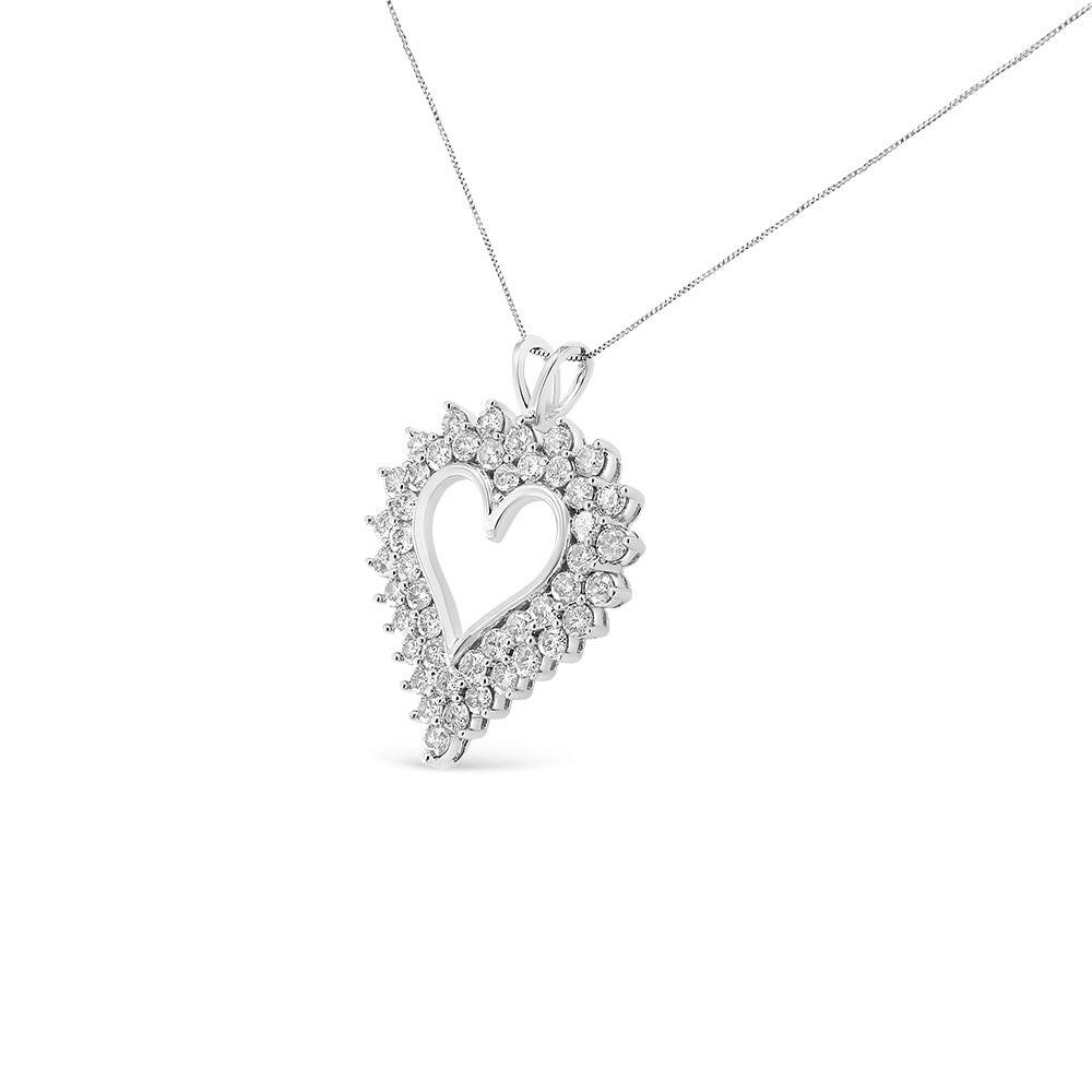 .925 Sterling Silver 4 Cttw Round-Cut Double Row Composite Diamond Heart 18" Pendant Necklace (K-L Color, I1-I2 Clarity)