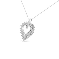 .925 Sterling Silver 4 Cttw Round-Cut Double Row Composite Diamond Heart 18" Pendant Necklace (K-L Color, I1-I2 Clarity).