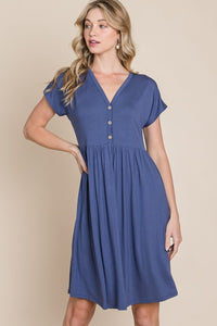 BOMBOM V-Neck Short Sleeve Dress.