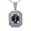 .925 Sterling Silver Blue Topaz and Diamond Accent Art Deco Style 18" Pendant Necklace (I-J Color, I1-I2 Clarity).