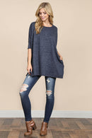 Two Tone Hacci Oversized Dropped Shoulder Pocket Tunic.