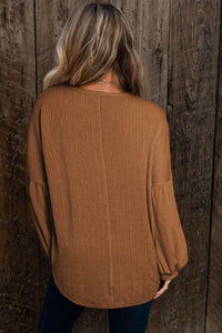 Madison Knit Jacquard Puffy Long Sleeve Top.