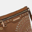 Nicole Lee USA Metallic Stitching Embroidery Inlaid Rhinestone Crossbody Bag.