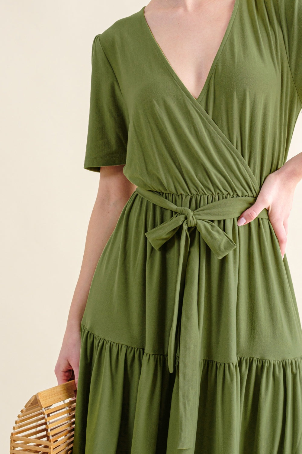 And The Why Soft Short Sleeve Tiered Midi Dress.