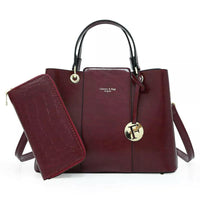 Aaliyah Faux Crocodile Handbag Set (2-Pieces) - Maroon.