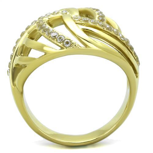 TK1627 IP Gold(Ion Plating) Stainless Steel Ring With AAA Grade CZ in Clear