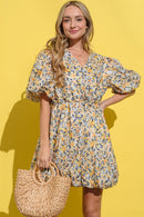 And The Why Full Size Floral Surplice Puff Sleeve Dress.