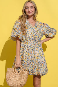 And The Why Full Size Floral Surplice Puff Sleeve Dress.