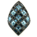 0W235 Ruthenium Brass Ring With Top Grade Crystal in Sea Blue