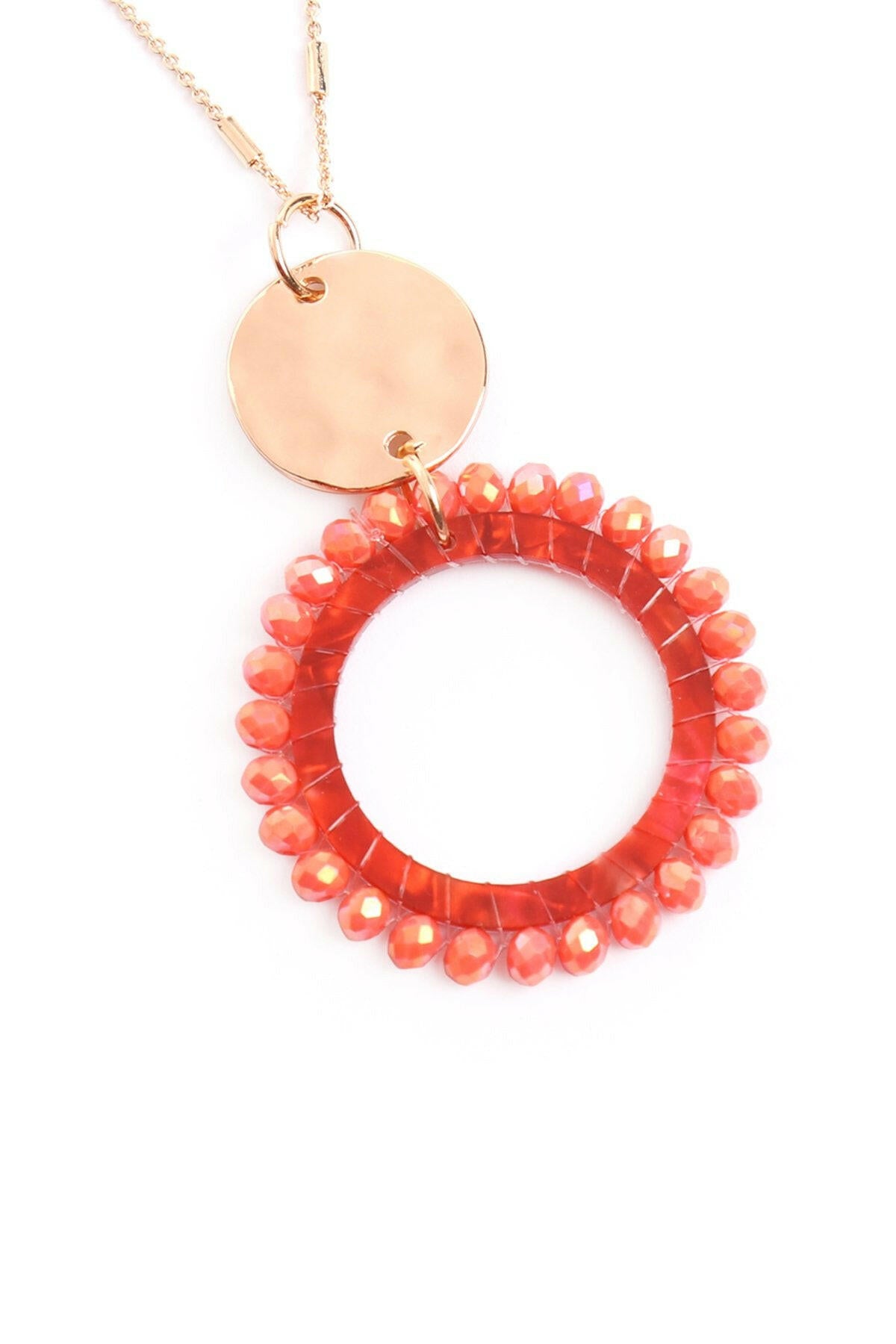 Myn1327 - Glass Beaded Hoop Pendant Necklace.