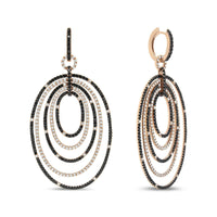 18K Rose Gold 5.00 Cttw Round Black and White Diamond Graduated Hoop Dangle Earrings (Black and F-G Color, VS1-VS2 Clari.