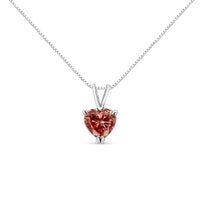 IGI Certified 14K White Gold Martini Set 1.00 Cttw Lab Grown Pink Heart Diamond Solitaire 18" Pendant Necklace (Pink Col.