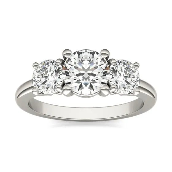 2 CTW AGI Certified Lab Grown Diamond (G-Vs) Three Stone Engagement Ring in Choice of 14K Yellow or 14k White Gold