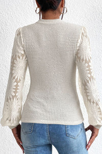 Mock Neck Lace Long Sleeve Top.